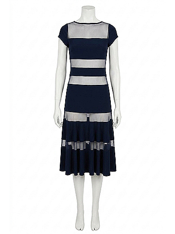 Joseph Ribkoff Silky Knit Fit And Flare Dress With Mesh Inserts in Midnight Blue (view 1)