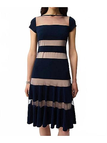 Joseph Ribkoff Silky Knit Fit And Flare Dress With Mesh Inserts in Midnight Blue (view 2)