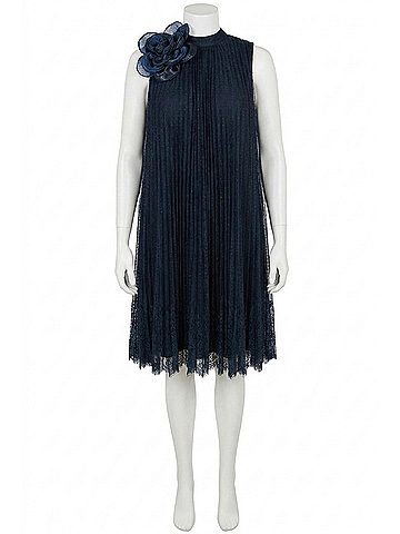 Joseph Ribkoff Mesh And Lace A-Line Dress With Organza Flower in Midnight Blue (view 1)