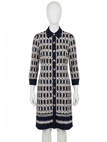 Joseph Ribkoff Silky Knit Geometric A-Line Print Dress in Midnight Blue/Multi (view 1)