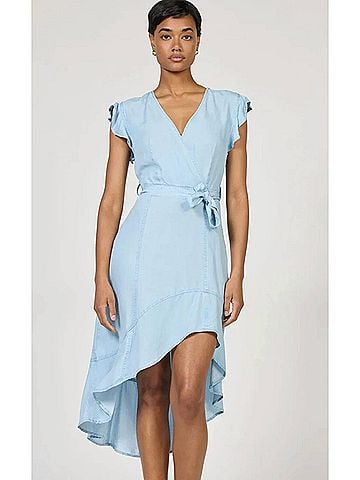 Dear John Anahi Wrap Front High Low Midi Dress in Carolina Blue (view 2)