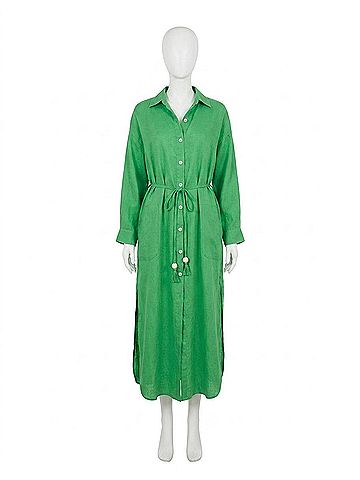 Elan Linen Maxi Shirt Dress in Green (view 1)