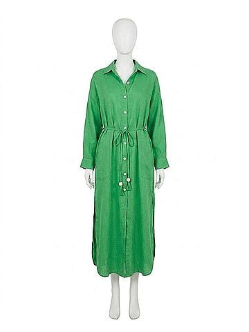 Elan Linen Maxi Shirt Dress in Green (view 1)