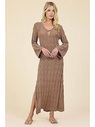 Surf Gypsy Plunge Diamond Knit Dress in Cocoa (view 2)