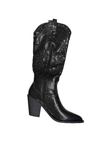 Top Moda Women's Studded Cowgirl Boots in Black (view 1)