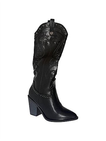 Top Moda Women's Studded Cowgirl Boots in Black (view 2)