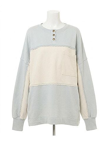 Free People Oversized Pullover Scalloped Trim Sweatshirt in Cold Winter Combo (view 1)