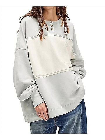 Free People Oversized Pullover Scalloped Trim Sweatshirt in Cold Winter Combo (view 2)
