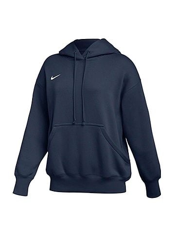Nike Women's Phoenix Fleece Pullover Hoodie in Navy/White (view 2)
