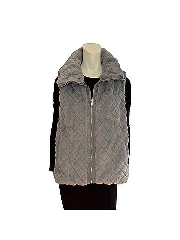 Carmen Marc Valvo Women's Faux Fur Vest in Grey (view 2)
