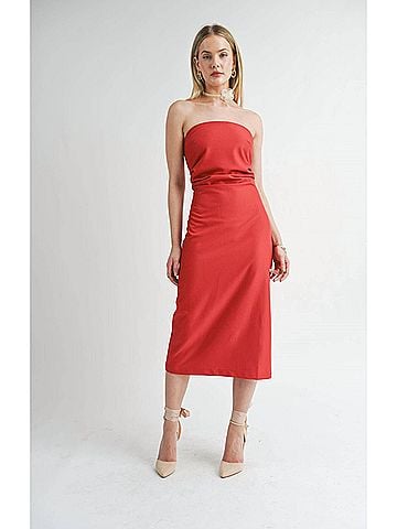 Sage the Label Take Action Pleated Tube Midi Dress in Garnet (view 2)
