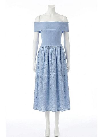 Astr Mixed Media Off Shoulder Dress in Blue (view 1)