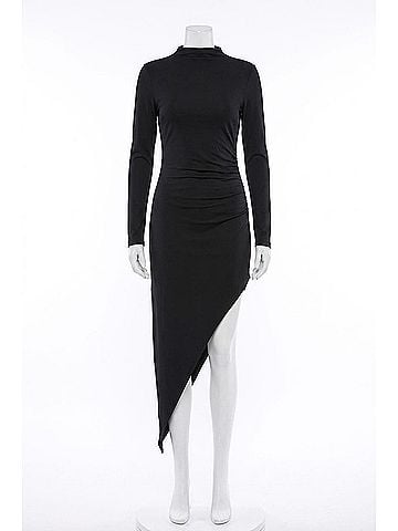 Astr Mock Neck Asymmetrical Dress in Black (view 1)