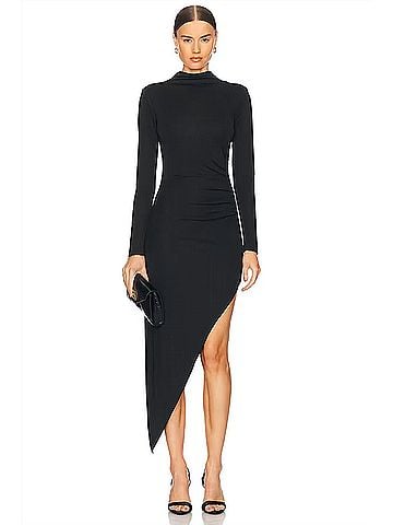 Astr Mock Neck Asymmetrical Dress in Black (view 2)