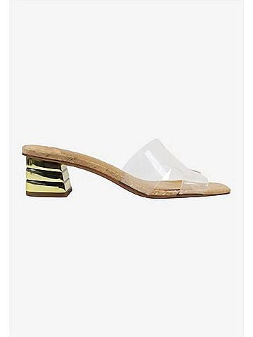 J. Renee Women's Rafaela Vinyl Slides in Clear/Natural/Gold Cork (view 1)