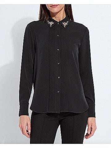 Lyssé Lizeth Embellished Tuxedo Shirt in Black (view 2)