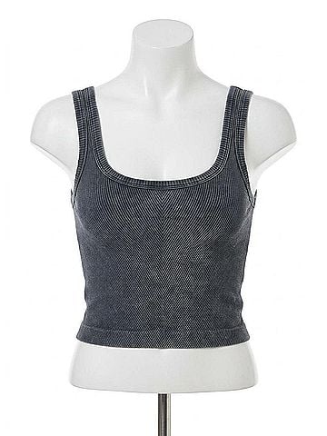 Nikibiki Wash Ribbed Cropped Top in Vintage Denim (view 1)