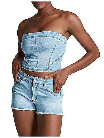 Commando Do It All Denim Tube Top in Washed Indigo (view 2)