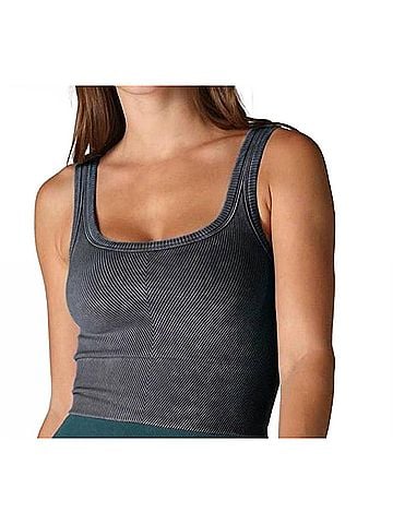 Nikibiki Wash Ribbed Cropped Top in Vintage Denim (view 2)