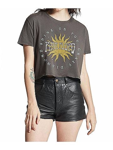 Recycled Karma Pink Floyd Shine On Cropped Tee in Black (view 2)