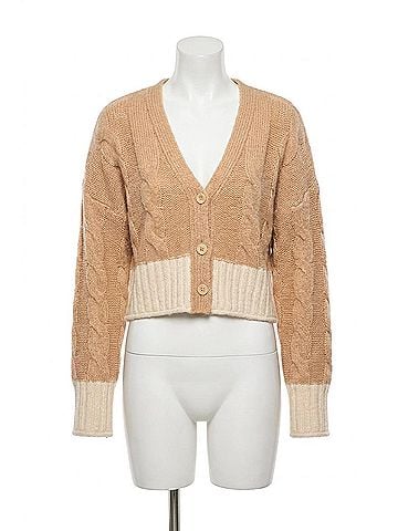 Elan Logan Color Block Cardigan in Tan/Natural (view 1)