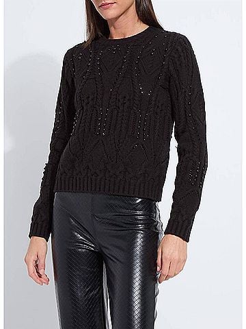 Lyssé Eliza Cozy Embellished Cable Sweater in Black (view 2)