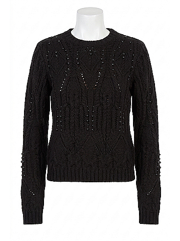 Lyssé Eliza Cozy Embellished Cable Sweater in Black (view 1)