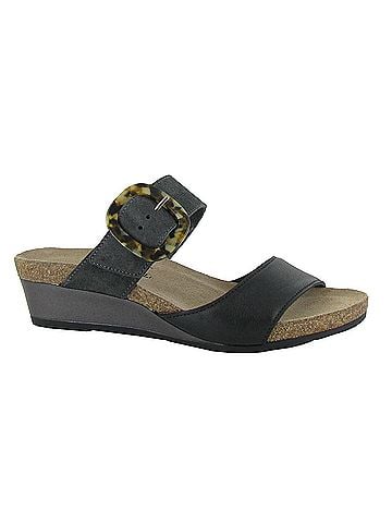 Naot Women's Kingdom Slide Sandal in Soft Black Leather/Oily Midnight Suede (view 1)
