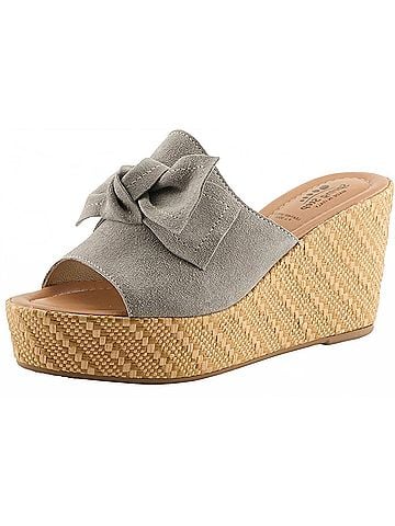 Spring Step Women'S Ellyn Woven Bow Wedge Sandal in Grey Suede (view 2)