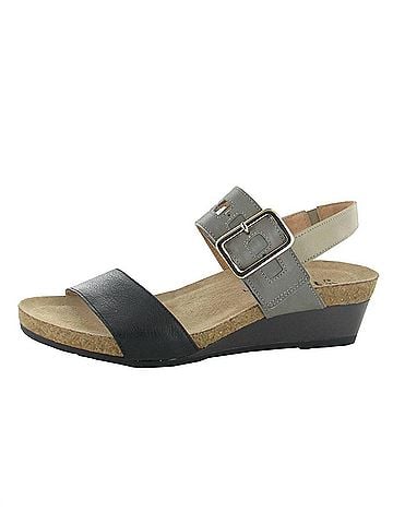 Naot Women's Dynasty Wedge Sandal in Soft Black Leather / Foggy Grey Leather (view 2)