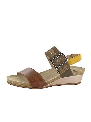 Naot Women's Dynasty Wedge Sandal in Maple Brown/Antique Brown/Marigold (view 2)