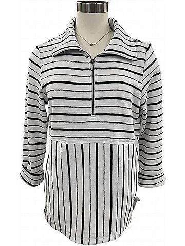 Habitat Women's Weekend Terry Quarter Zip Pullover in Black And White (view 1)