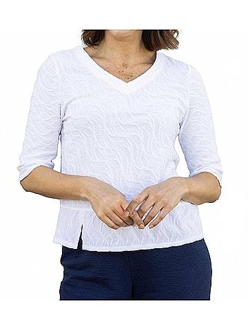 Habitat Cascade Cotton Elbow Sleeve Top in White (view 2)