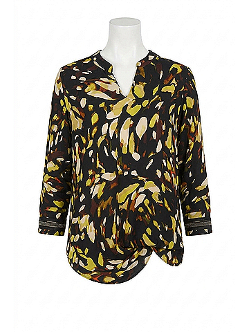 Joseph Ribkoff Animal Print Long Sleeve Top in Black/Multi (view 1)