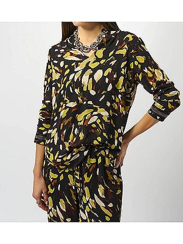 Joseph Ribkoff Animal Print Long Sleeve Top in Black/Multi (view 2)