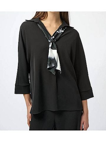 Joseph Ribkoff Printed Scarf Boxy Top in Black/Winter White (view 2)