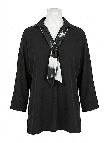 Joseph Ribkoff Printed Scarf Boxy Top in Black/Winter White (view 1)