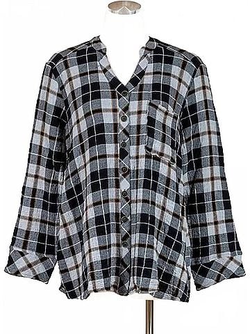 Habitat Plaid Mandarin Collar Shirt in Putty (view 1)