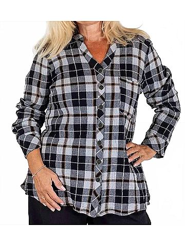 Habitat Plaid Mandarin Collar Shirt in Putty (view 2)