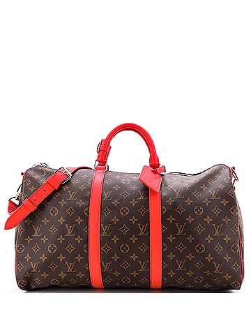 Louis Vuitton Keepall Bandouliere Bag Monogram Canvas with Coquelicot Leather Trim 50 (view 1)