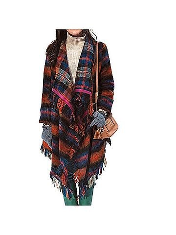 Hei Hei Plaid Tartan Wool Fringe Blanket Cost Coat (view 1)