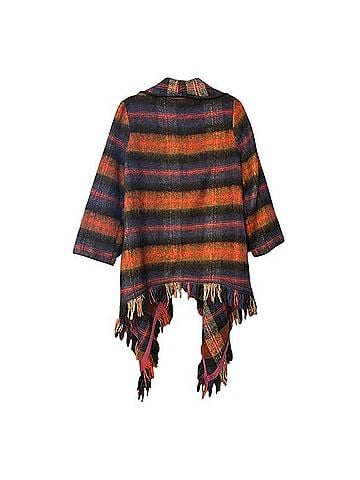 Hei Hei Plaid Tartan Wool Fringe Blanket Cost Coat (view 2)