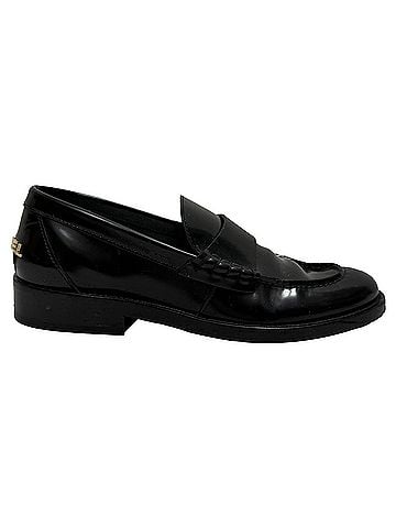 Chanel Chanel Shiny Logo Loafers in Black Calfskin Leather (view 1)