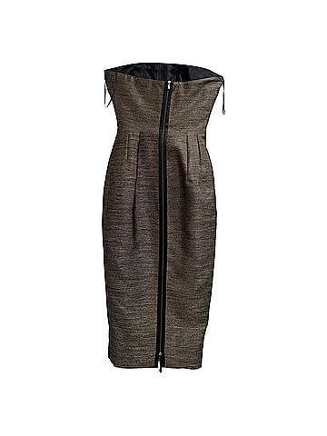 Victoria Beckham Victoria Beckham Strapless Midi Dress in Brown Polyester (view 2)