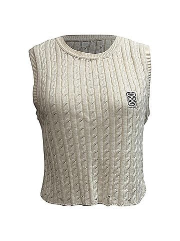 Sandro Sandro Logo-Embroidered Cable-Knit Top in White Cotton (view 1)