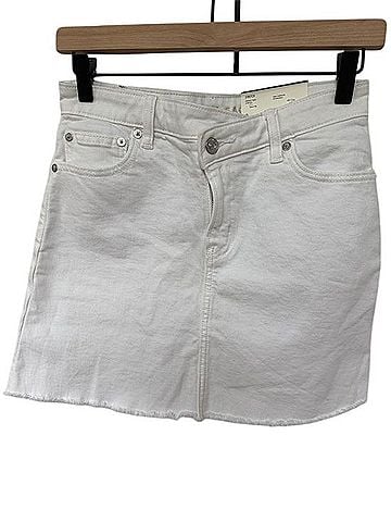 American Eagle Outfitters White Denim Mini Skirt with Raw Hem Skort (view 1)