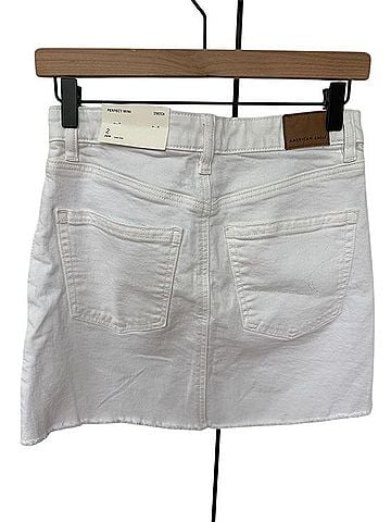 American Eagle Outfitters White Denim Mini Skirt with Raw Hem Skort (view 2)