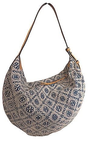 Tory Burch Tory Burch T Monogram Denim Balloon Bag Leather Hobo (view 2)
