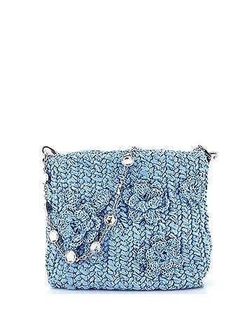 Miu Miu Flower Crystal Chain Shoulder Bag Woven Raffia (view 1)