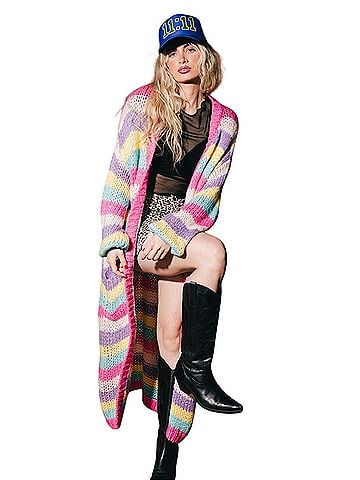 Dressed in LALA Summer Sunset Stripes Longline Cardigan Cardigan (view 1)